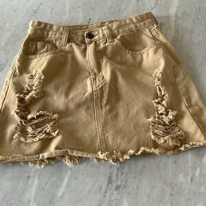 SHEIN Tan Distressed Jean Denim Skirt